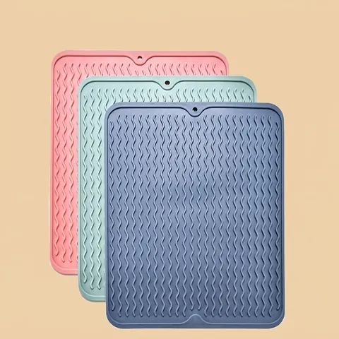 Heat Resistant Silicone Drying Mat Wavy Texture Non-Slip Kitchen Table Place Mat Large Waterproof Dish Drying Pad For Counter