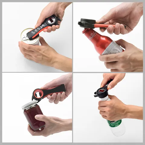 5-in-1 Multi-function Bottle Opener Portable Plastic Stainless Steel Can Opener Manual Jar Lid Gripper Beer Kitchen Gadgets