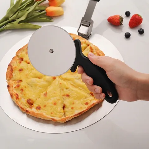 Stainless Steel Round Pizza Peel Set With Foldable Handle Pizza Cutter Wheel Paddle For Baking Homemade Pizza Kitchen Tool