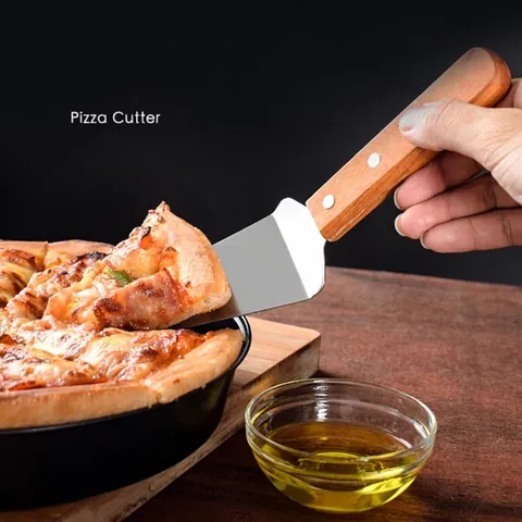 Stainless Steel Pizza Shovel With Wood Handle Triangular Cake Server Cheese Cutter For Baking Kitchen Tools