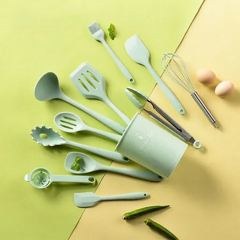 Espátula Cuchara Batidor Pinzas Juego de Utensilios de Cocina de Silicona Resistente al Calor Herramientas de Cocina Acero