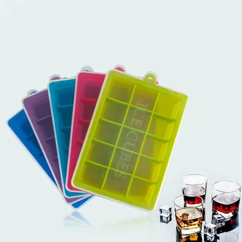 15-Grid Silicone Ice Cube Mold With Removable Lid Square Ice Trays For Whiskey Cocktails Easy Release Kitchen Bar Tools