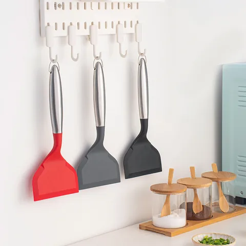 Heat Resistant Silicone Spatula With Stainless Steel Handle Wide Mouth Turner For Tamagoyaki Non-Stick Pan Kitchen Cooking Shovel Tool