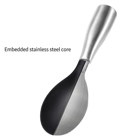 Non-Stick Silicone Rice Spoon With Stainless Steel Handle Heat Resistant Serving Paddle For Rice Cooker Kitchen Serving Tool