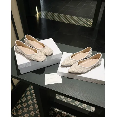 Zapatos Planos de Mujer Estilo Francés con Diamantes de Imitación y Perlas Bailarinas de Satén para Boda Fiesta Verano