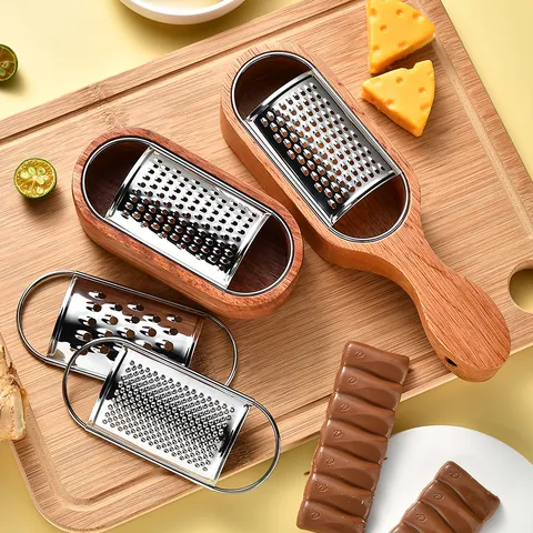 Stainless Steel Cheese Grater With Wood Storage Box Multi-functional Kitchen Vegetable Shredder Manual Food Zester Grating Tool