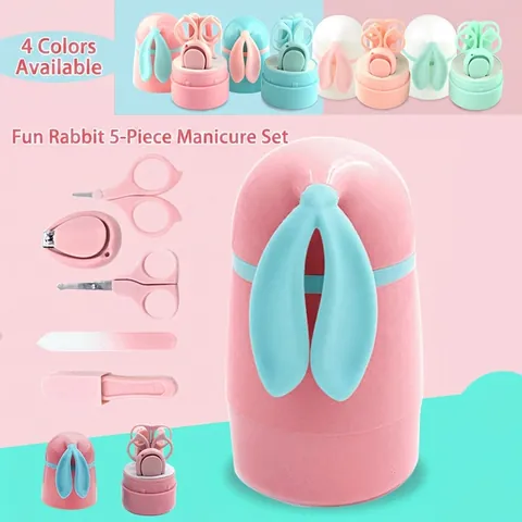 Cartoon Rabbit Baby Manicure Kit Stainless Steel Nail Clippers Scissors Tweezers File Portable Rabbit Storage Case Gift