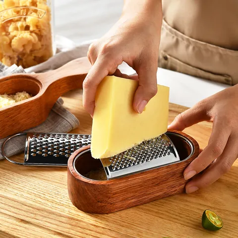 Stainless Steel Cheese Grater With Wood Storage Box Multi-functional Kitchen Vegetable Shredder Manual Food Zester Grating Tool