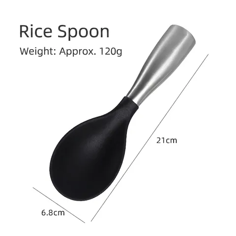 Standing Silicone Rice Spoon with Stainless Steel Handle Heat Resistant Non-Stick Kitchen Serving Spoon for Cooking Home