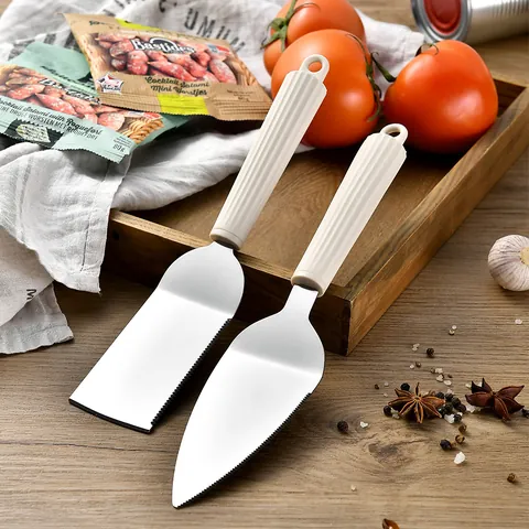 Stainless Steel Pizza Shovel Cake Server Serrated Edge Cream Handle Baking Serving Spatula For Party Cake Cutting Tool