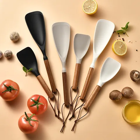 Silicone Duckbill Spatula With Wooden Handle Multi-Functional Mixing Spoon Heat Resistant Kitchen Cooking Utensils For Non-stick Pans