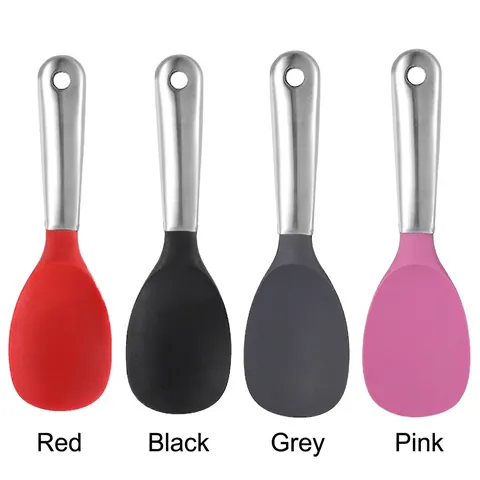 Non-Stick Silicone Rice Scoop With 304 Stainless Steel Handle Heat Resistant Kitchen Rice Paddle Cooking Serving Spoon