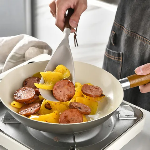 Silicone Duckbill Spatula With Wooden Handle Multi-Functional Mixing Spoon Heat Resistant Kitchen Cooking Utensils For Non-stick Pans