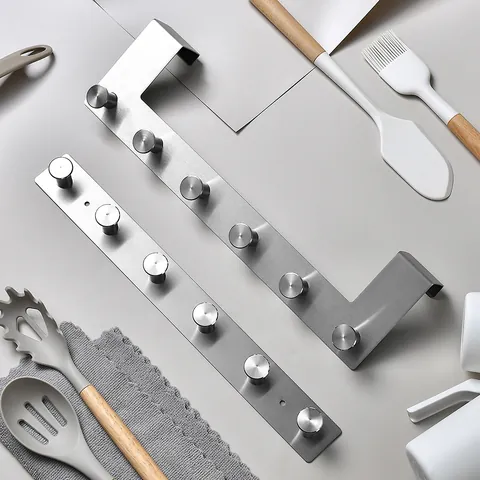 Over-Door Stainless Steel Hanger Hook Modern Minimalist Brushed Metal Clothes Rack For Kitchen Bathroom Bedroom Storage Organizer