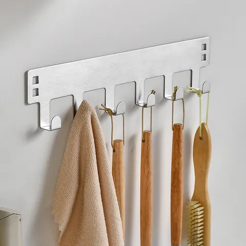 Over The Door Hook Hanger Stainless Steel Rack With 6 Hooks For Clothes Hats Towels Keys Wall Mounted Storage Organizer