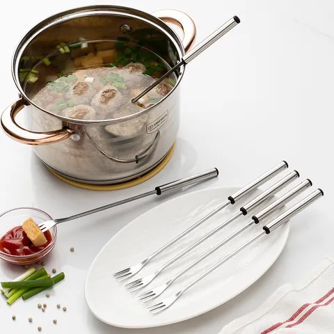 6 Pieces Stainless Steel Fruit Forks Set Long Handle Dessert Forks For Chocolate Fondue Cheese Party Picks Tableware