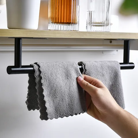 Matte Black Stainless Steel Wall Mounted Towel Hook And Paper Towel Holder For Bathroom Kitchen Minimalist Storage Rack
