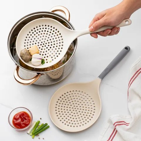 Heat Resistant Large Silicone Skimmer Long Handle Non-Stick Slotted Spoon For Cooking Noodles Dumplings Hot Pot Multipurpose Kitchen Tool
