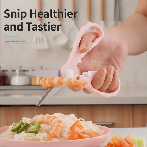 Ciseaux à Aliments pour Bébés Portables en Acier Inoxydable Avec Housse de Protection Verrou de Sécurité Ergonomique Coupe-Aliments pour Nourrisson