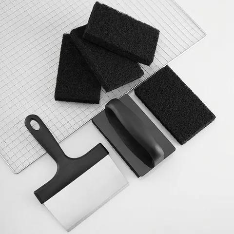 Stainless Steel BBQ Grill Scraper And Cleaning Brush Heavy Duty Griddle Scouring Pads Kitchen Barbecue Cleaning Utensils