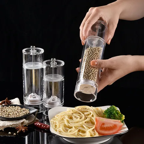 Acrylic Manual Pepper Grinder Transparent Round Salt Mill Adjustable Coarseness Kitchen Seasoning Tool Spice Shaker