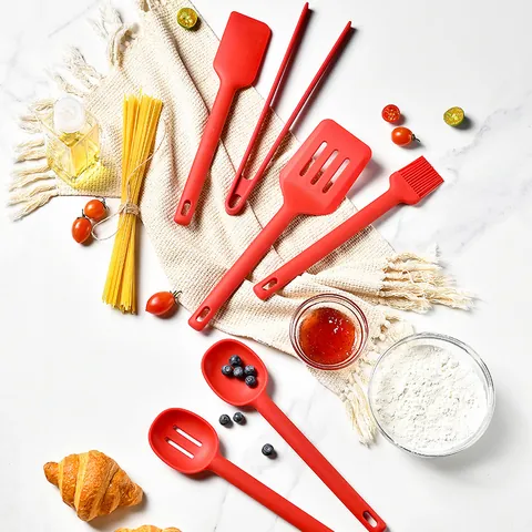 Ensemble d'Ustensiles de Cuisine en Silicone Résistant à la Chaleur Outils de Cuisine Anti-adhésifs Intégrés Spatule Cuillère Pince