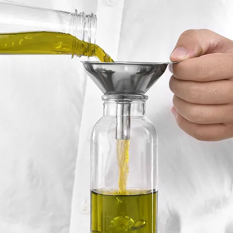 Stainless Steel Kitchen Funnels With Handle For Liquid Oil Wine Transfer Including Cleaning Brushes Silver Metal