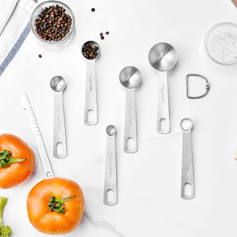 Stainless Steel Measuring Spoons Set With Engraved Scales For Baking Kitchen Cooking Seasoning Measuring Tool Silver Set