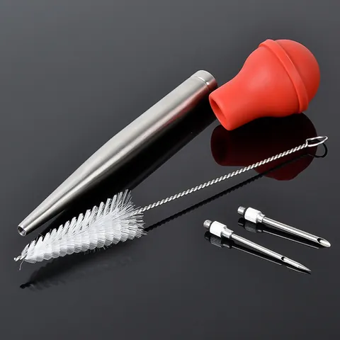 304 Stainless Steel Turkey Baster with Silicone Bulb and Cleaning Brush Marinade Injector for Meat Cooking BBQ Kitchen Tools