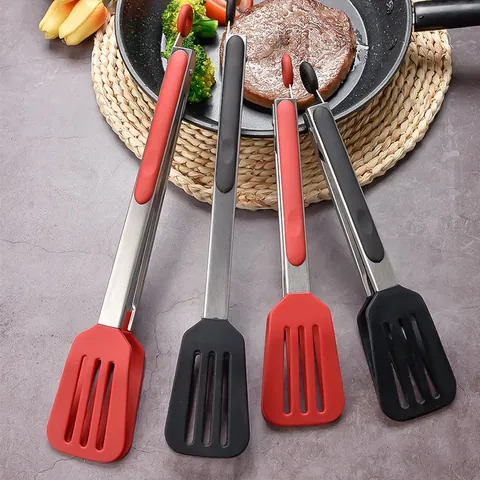 Pinze da Cucina in Silicone Acciaio Inossidabile Con Supporto Resistente al Calore Antiscivolo Pinze per Bistecca Insalata Barbecue