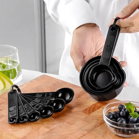 Measuring Cup And Spoon Set PP Plastic Stackable Graduated Measuring Tools For Kitchen Baking Cooking Accessories Black Gray