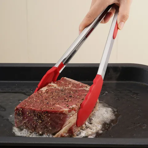 Pinzas para Alimentos de Silicona y Acero Inoxidable Antideslizantes Resistentes al Calor Pinzas de Cocina para Cocinar Barbacoa Filete Pan