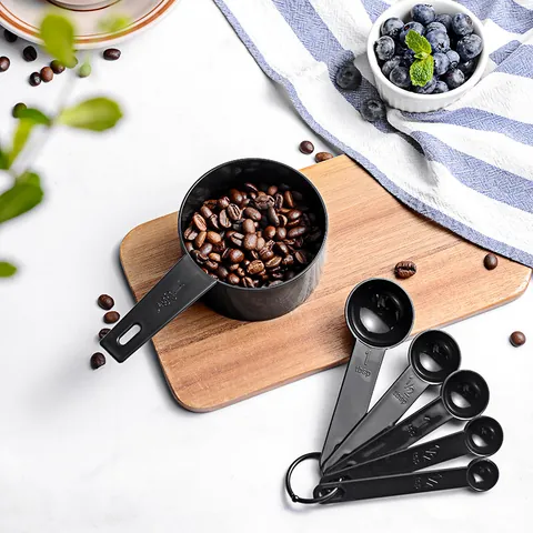 10 Pcs Black Grey PP Plastic Measuring Cups And Spoons Set Precise Scale Measuring Tools For Baking Kitchen Cooking Utensil