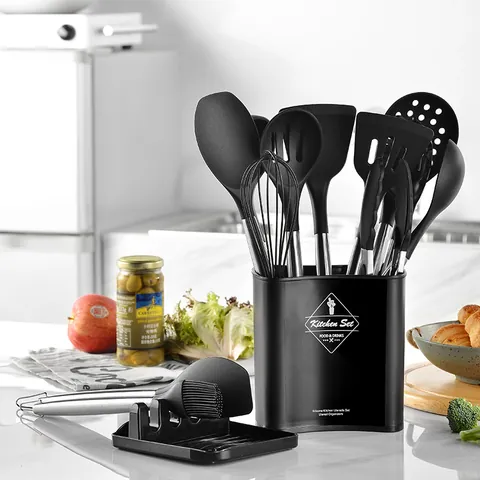 Ensemble d'Ustensiles de Cuisine en Silicone avec Manche en Acier Inoxydable 430 Résistant à la Chaleur Antiadhésif