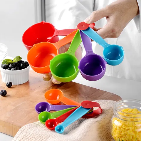 Colorful Plastic Measuring Spoons And Cups Set Kitchen Baking Tools Multi-size Measuring Cups And Spoons Set For Cooking