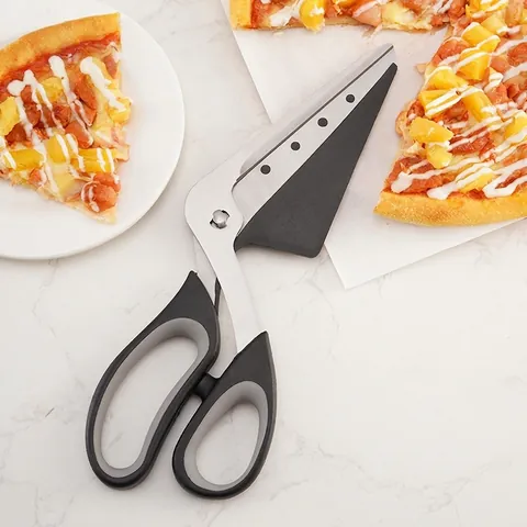 2-in-1 Stainless Iron Pizza Scissors and Spatula Detachable Multi-functional Pizza Cutter with Ergonomic Handle Kitchen Baking Tool