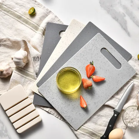Plastic Cutting Board Set With Storage Base Non-Slip Marble Texture Classification Kitchen Chopping Board For Vegetables