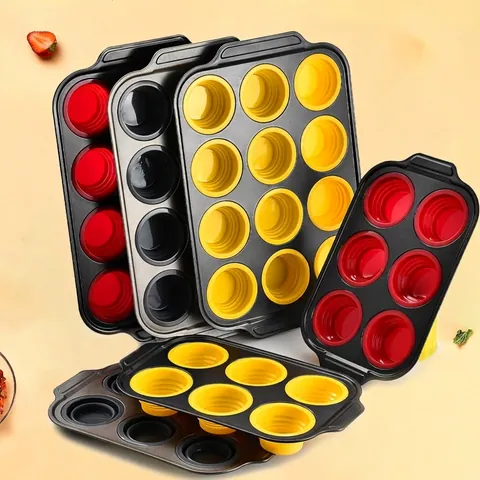 Carbon Steel Silicone Cake Mold Press-Type Non-Stick Baking Pan For Muffin Cupcake 6/12 Holes Oven Baking Tray Kitchen Accessories
