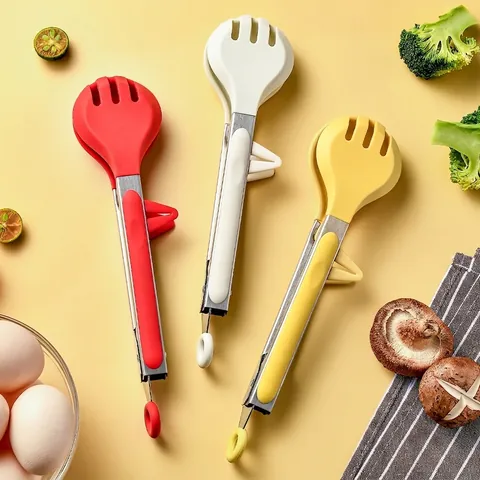 Pinze per Alimenti in Silicone da Cucina in Acciaio Inossidabile con Supporto Integrato Antiscivolo Resistenti al Calore