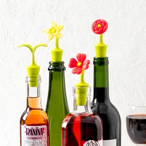 Creative Flower Sprout Shaped Silicone Wine Bottle Stopper Food Grade Leakproof Red Wine Champagne Sealing Plug Kitchen Tools