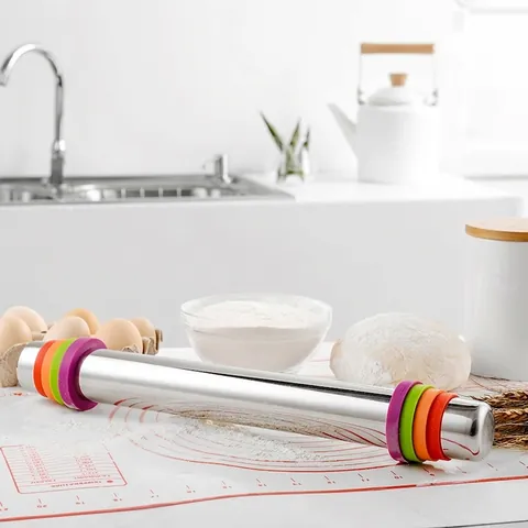 Adjustable 430 Stainless Steel Rolling Pin With Thickness Rings For Baking Dough Pizza Pie Crust Integrated Seamless Tool