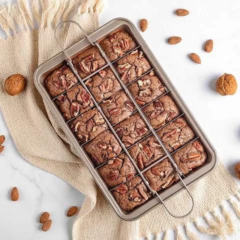 Non-Stick Brownie Pan With Divider 18 Slot High Carbon Steel Baking Tray Rectangular Cake Mold With Handles For Oven Baking Kitchen Bakeware