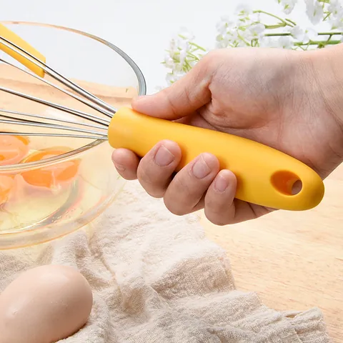 2-in-1 Stainless Steel Manual Egg Whisk Silicone Spatula Scraper Heat Resistant Kitchen Baking Mixing Utensil Tool