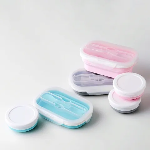 Portapranzo Pieghevole in Silicone e Tazza d'Acqua Contenitore Telescopico Portatile per Alimenti Con Coperchio per Campeggio Viaggi All'aperto