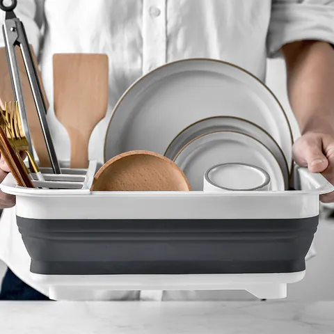 Foldable Kitchen Dish Drying Rack Portable Tableware Storage Basket With Drain Holes PP TPR Collapsible Bowl Plate Holder Organizer