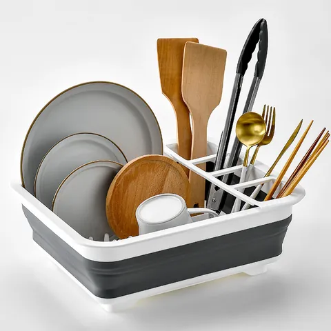 Foldable Kitchen Dish Drying Rack Space Saving Collapsible Dish Drainer With Utensil Organizer Portable Plastic Dish Rack