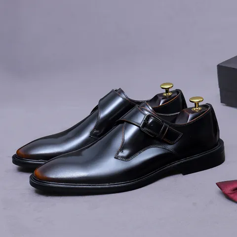 Scarpe Monk Strap da Uomo in Vera Pelle di Vacchetta Business Casual Lucidate a Specchio Eleganti Scarpe da Ufficio