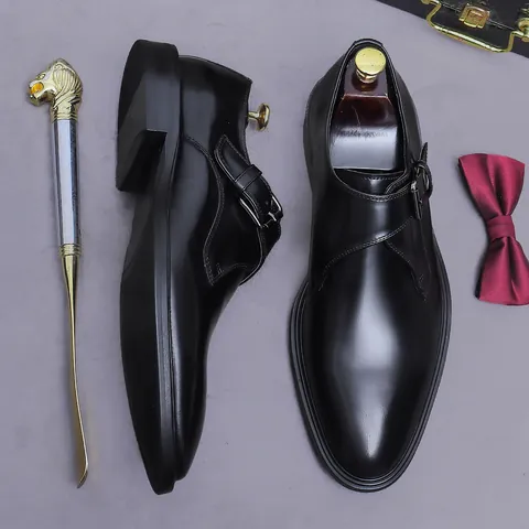 Scarpe Monk Strap da Uomo in Vera Pelle di Vacchetta Business Casual Lucidate a Specchio Eleganti Scarpe da Ufficio