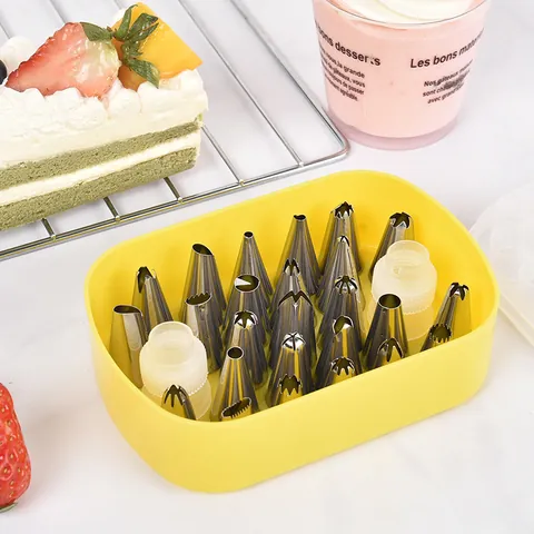 27Pcs Stainless Steel Icing Nozzle Set With Silicone Piping Bag And Coupler Professional Cake Decorating Tools With Storage Box