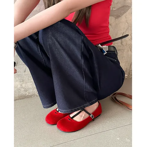 Zapatos Planos Mary Jane Retro Francés de Punta Redonda para Mujer Correa Única Bailarinas Suela Blanda Textura de Gamuza Zapatos Planos